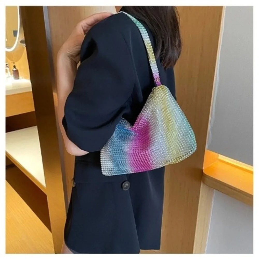 Sparkly Rainbow Rhinestone Shoulder Bag Women's Glam‎ Evening Clutch Purse